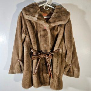 Fur Coat with Button Close and Bow Tie